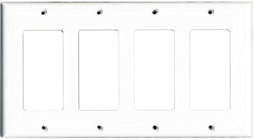 RiteAV Blank Wall Plate for Keystone Jacks - White 4 Gang Decorative