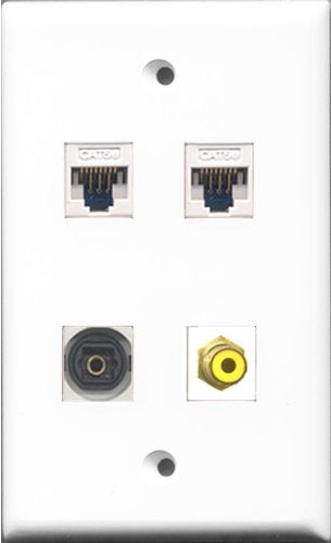 RiteAV - 1 Port RCA Yellow and 1 Port Toslink 2 Port Cat5e Ethernet White Wall Plate
