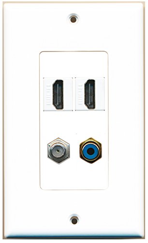 RiteAV - 2 Port HDMI 1 Port RCA Blue 1 Port Coax Cable TV- F-Type Wall Plate Decorative