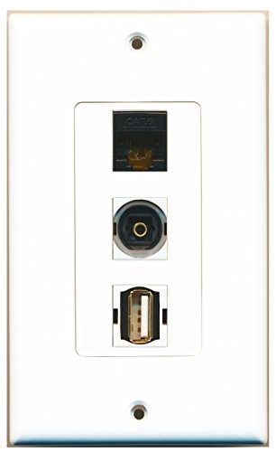 RiteAV - 1 Port USB A-A and 1 Port Toslink and 1 Port Cat6 Ethernet Black Decorative Wall Plate Decorative