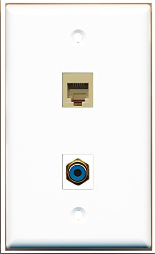 RiteAV - 1 Port RCA Blue 1 Port Phone RJ11 RJ12 Beige Wall Plate White - Bracket Included