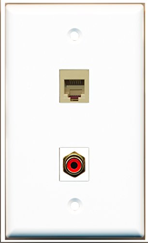 RiteAV - 1 Port RCA Red - 1 Port Phone RJ11 RJ12 Beige Wall Plate White - Bracket Included
