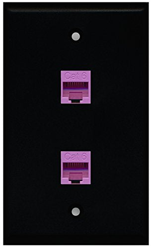 RiteAV - Black 2 Port Cat6 Ethernet Purple Wall Plate