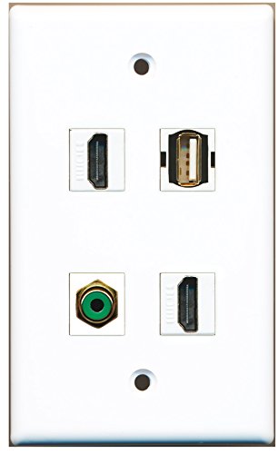 RiteAV - 2 Port HDMI 1 Port RCA Green 1 Port USB A-A Wall Plate