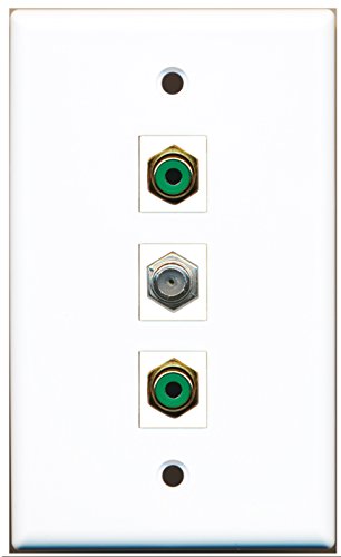 RiteAV - 2 Port RCA Green and 1 Port Coax Cable TV- F-Type Wall Plate