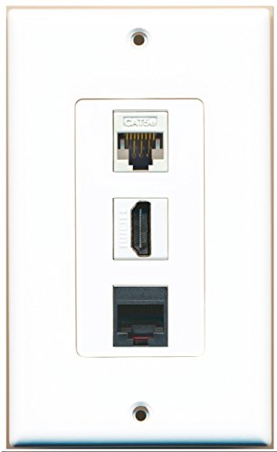 RiteAV - 1 Port HDMI and 1 Port Phone RJ11 RJ12 Black and 1 Port Cat5e Ethernet White Decorative Wall Plate