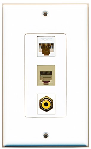 RiteAV - 1 Port RCA Yellow and 1 Port Phone RJ11 RJ12 Beige and 1 Port Cat6 Ethernet White Decorative Wall Plate Decorative