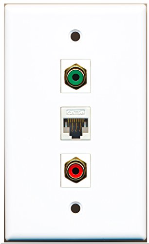 RiteAV - 1 Port RCA Red 1 RCA Green 1 Cat5e Ethernet White Wall Plate