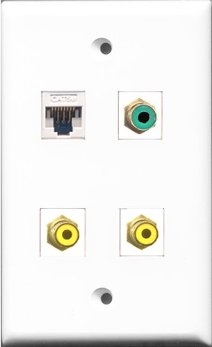 RiteAV - 2 Port RCA Yellow and 1 Port RCA Green and 1 Port Cat5e Ethernet White Wall Plate