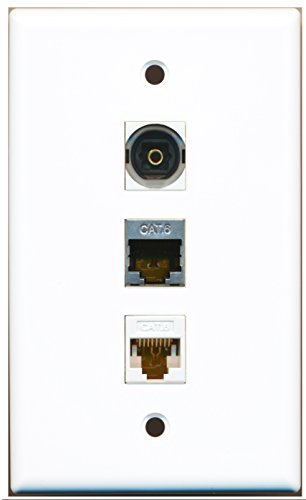 RiteAV - 1 Port Shielded Cat6 Ethernet and 1 Port Toslink and 1 Port Cat6 Ethernet White Wall Plate