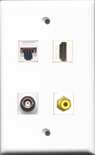 RiteAV - 1 Port HDMI and 1 Port RCA Yellow and 1 Port BNC and 1 Port Cat5e Ethernet White Wall Plate