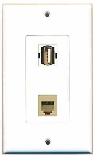 RiteAV - 1 Port USB A-A 1 Port Phone RJ11 RJ12 Beige Decorative Type Wall Plate - Bracket Included