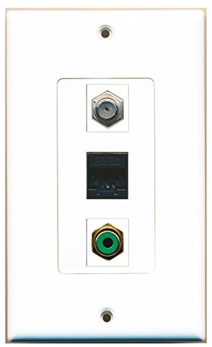 RiteAV - 1 Port RCA Green and 1 Port Coax Cable TV- F-Type and 1 Port Cat5e Ethernet Black Wall Plate Decorative