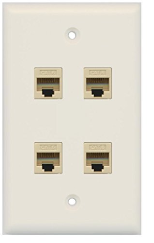 RiteAV 1 Gang Cat6 Wall Plate - Light Almond 4 Port