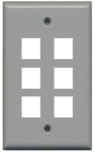 RiteAV Blank Wall Plate for Keystone Jacks - Gray 1 Gang 6 Port