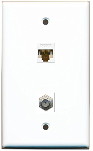 RiteAV - 1 Port Coax Cable TV- F-Type 1 Port Cat6 Ethernet Wall Plate - White