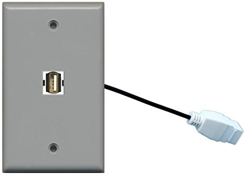 RiteAV (1 Gang Flat) USB Wall Plate w/ Female Pigtail Extension Cable Gray