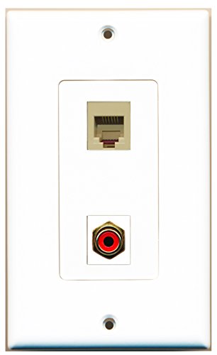 RiteAV - 1 Port RCA Red - 1 Port Phone RJ11 RJ12 Beige Wall Plate Decorative White - Bracket Included