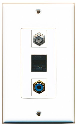 RiteAV - 1 Port RCA Blue and 1 Port Coax Cable TV- F-Type and 1 Port Cat5e Ethernet Black Wall Plate Decorative