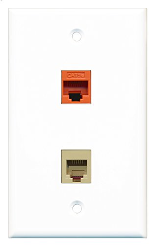 RiteAV - 1 Port Phone RJ11 RJ12 Beige 1 Port Cat5e Orange Wall Plate - Bracket Included