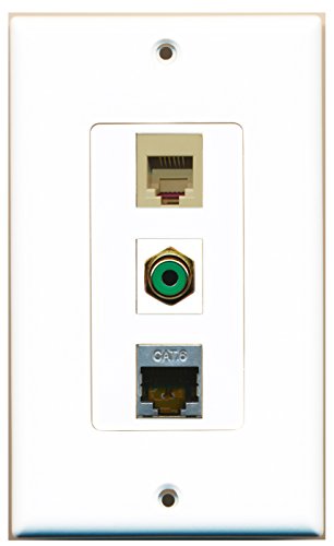 RiteAV - 1 Port RCA Green and 1 Port Phone RJ11 RJ12 Beige and 1 Port Shielded Cat6 Ethernet Decorative Wall Plate Decorative