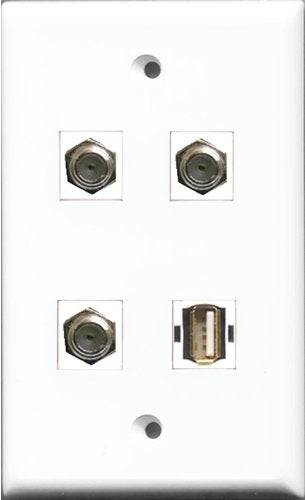 RiteAV - 3 Port Coax Cable TV- F-Type and 1 Port USB A-A Wall Plate