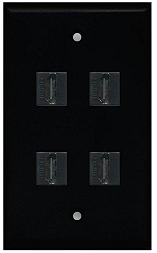 RiteAV (1 Gang Flat) 4 HDMI Black Wall Plate Black
