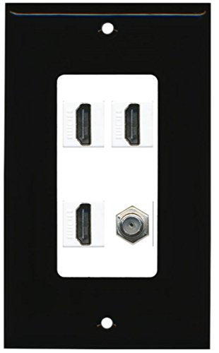 RiteAV - 3 x HDMI and 1 x Coax Cable TV F Type Port Wall Plate Decorative - Black/White