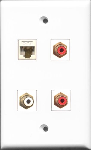 RiteAV - 2 Port RCA Red and 1 Port RCA White and 1 Port Cat6 Ethernet White Wall Plate
