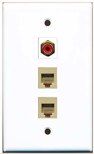 RiteAV - 1 Port RCA Red 2 Port Phone RJ11 RJ12 Beige Wall Plate