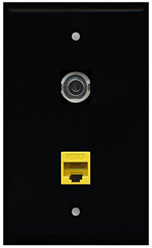 RiteAV - Black 1 Port 3.5mm 1 Port Cat6 Ethernet Yellow Wall Plate