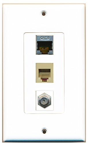 RiteAV - 1 Port Coax Cable TV- F-Type and 1 Port Phone RJ11 RJ12 Beige and 1 Port Shielded Cat6 Ethernet Decorative Wall Plate Decorative