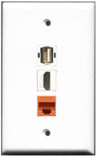 RiteAV - 1 Port HDMI 1 USB A-A 1 Cat5e Ethernet Orange Wall Plate
