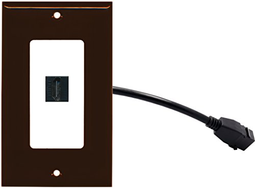 RiteAV (1 Gang Decorative) HDMI Wall Plate w/ Pigtail Extension Cable Brown on White