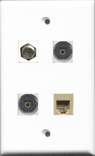 RiteAV 1 Port Coax Cable TV- F-Type and 1 Port Phone RJ11 RJ12 Beige 2 Port Toslink Wall Plate