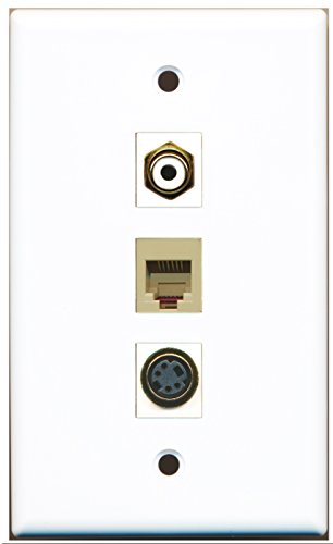 RiteAV - 1 Port RCA White and 1 Port Phone RJ11 RJ12 Beige and 1 Port S-Video Wall Plate