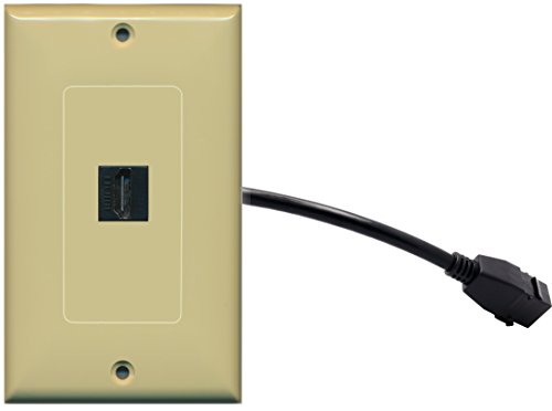 RiteAV (1 Gang Decorative) HDMI Wall Plate w/ Pigtail Extension Cable Ivory