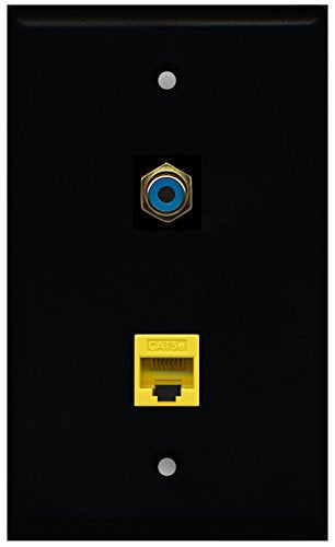 RiteAV - Black 1 Port RCA Blue 1 Port Cat5e Ethernet Yellow Wall Plate