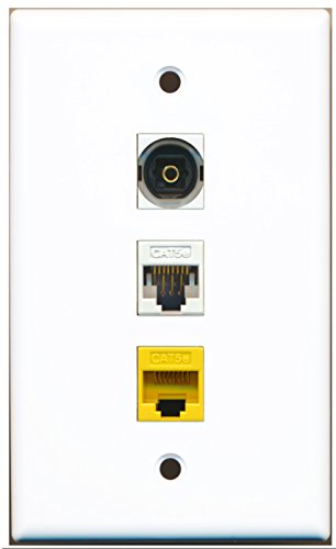 RiteAV - 1 Port Toslink 1 Cat5e Ethernet White 1 Cat5e Ethernet Yellow Wall Plate