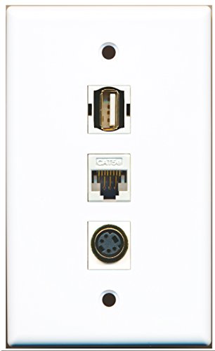 RiteAV - 1 Port USB A-A and 1 Port S-Video and 1 Port Cat5e Ethernet White Wall Plate