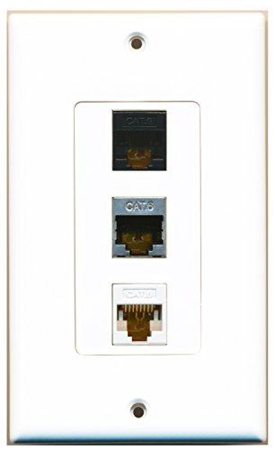 RiteAV - 1 Port Shielded Cat6 Ethernet and 1 Port Cat6 Ethernet White and 1 Port Cat6 Ethernet Black Decorative Wall Plate Decorative