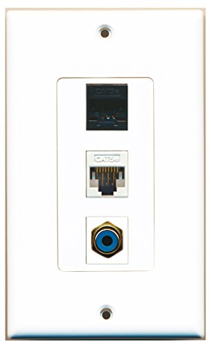 RiteAV - 1 Port RCA Blue and 1 Port Cat5e Ethernet White and 1 Port Cat5e Ethernet Black Decorative Wall Plate