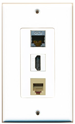RiteAV - 1 Port HDMI 1 Phone RJ11 RJ12 Beige 1 Shielded Cat6 Ethernet Wall Plate Decorative