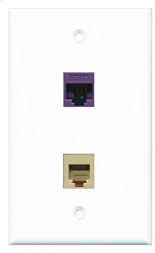 RiteAV - 1 Port Phone RJ11 RJ12 Beige 1 Port Cat5e Purple Wall Plate - Bracket Included