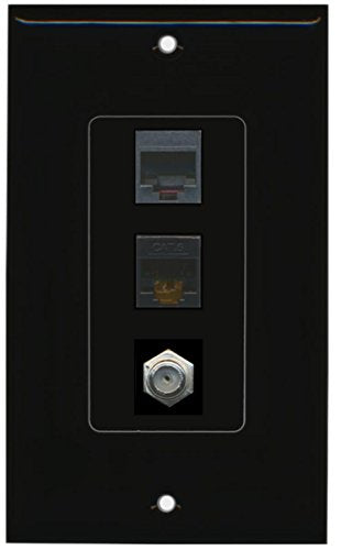 RiteAV - 1 Port Coax Cable TV- F-Type Phone RJ11 RJ12 and Cat6 Ethernet Decorative Wall Plate - Black