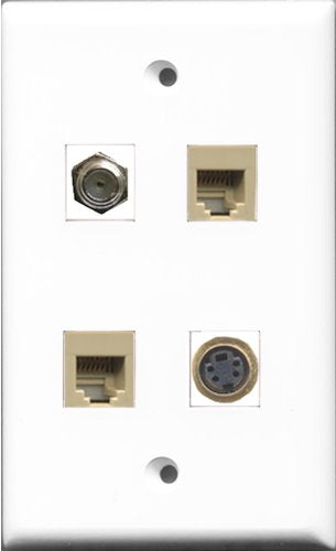 RiteAV 1 Port Coax Cable TV- F-Type 2 Port Phone RJ11 RJ12 Beige and 1 Port S-Video Wall Plate