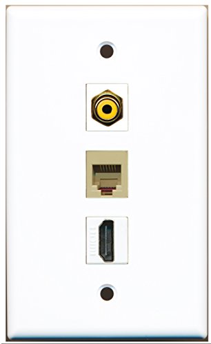 RiteAV - 1 Port HDMI and 1 Port RCA Yellow and 1 Port Phone RJ11 RJ12 Beige Wall Plate
