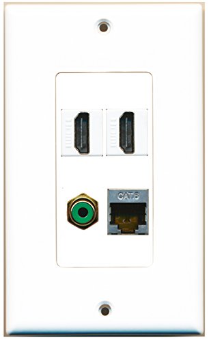 RiteAV - 2 Port HDMI 1 Port RCA Green 1 Port Shielded Cat6 Ethernet Wall Plate Decorative