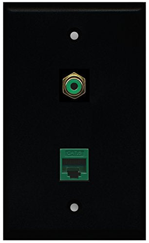 RiteAV - Black 1 Port RCA Green 1 Port Cat6 Ethernet Green Wall Plate