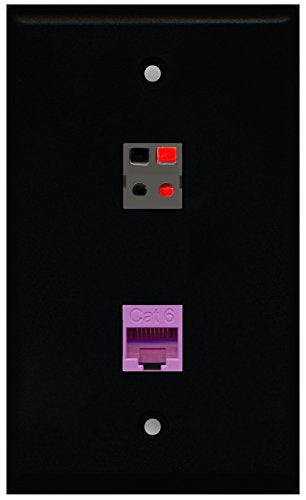 RiteAV - Black 1 Port Cat6 Ethernet Purple 1 Port Speaker Wall Plate